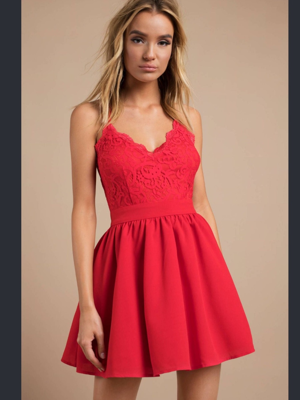NWT Tobi Red Lace Skater Dress - Sleeveless Crisscross Open Back